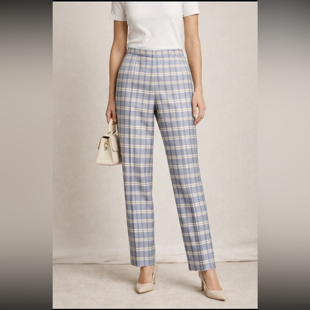 Vtg Italian Silk Plaid Trousers Made in Italy Palm Beach Boutique Quiet Luxury